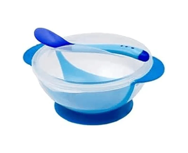 طبق و معلقة سيليكون من شيكو ازرق