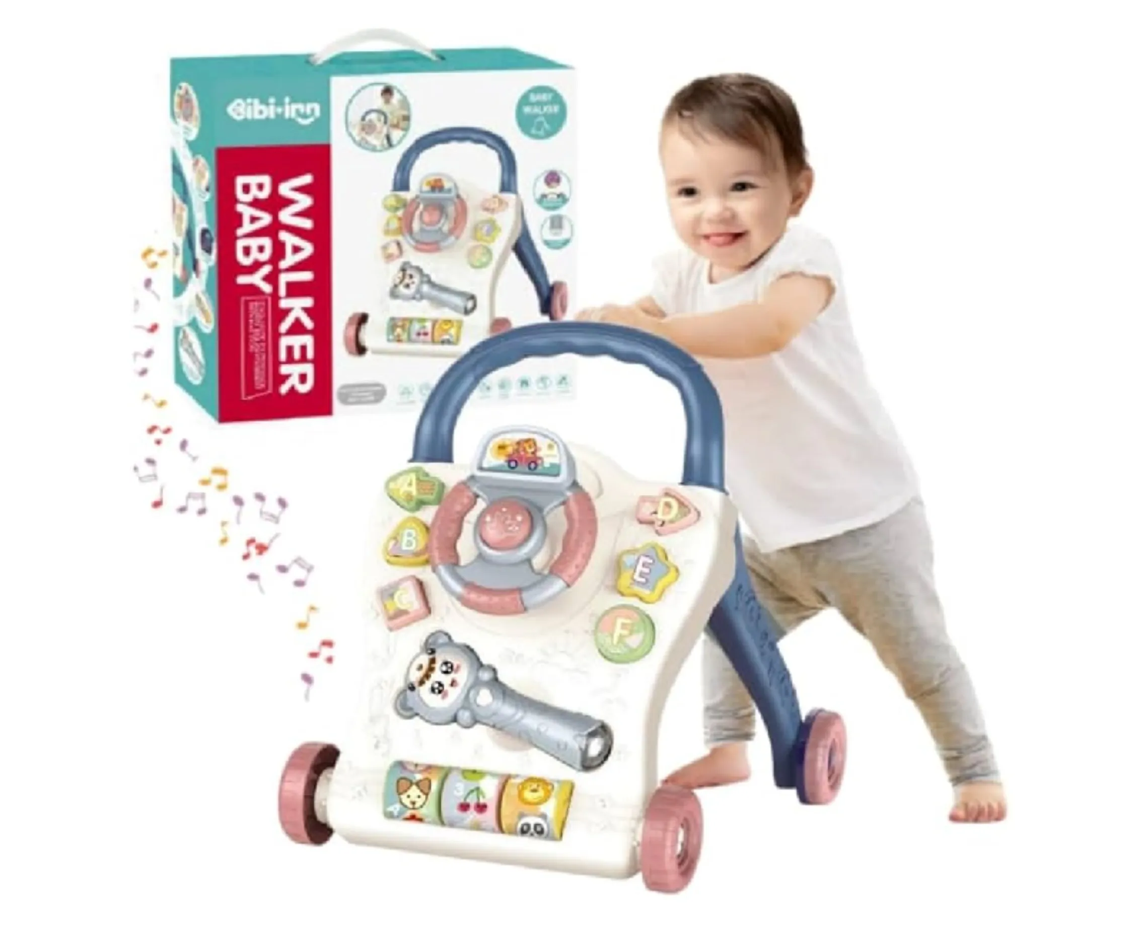 مشاية أطفال بيبي واكر بطارة مع سبورة تعليمية (كحلي)