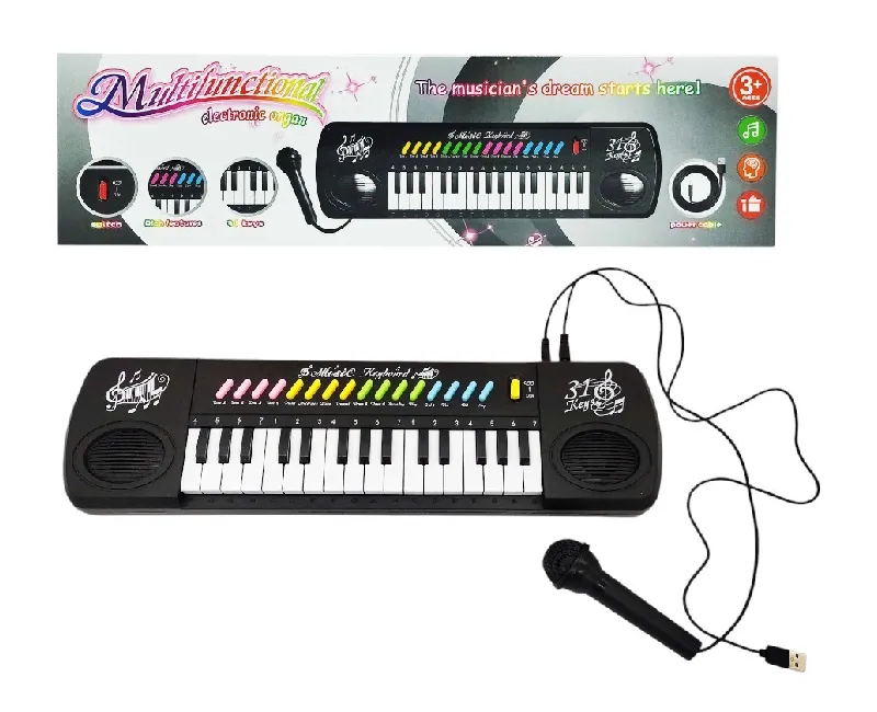 بيانو موسيقي كهربائي يحتوي علي 31 مفتاح (أسود)