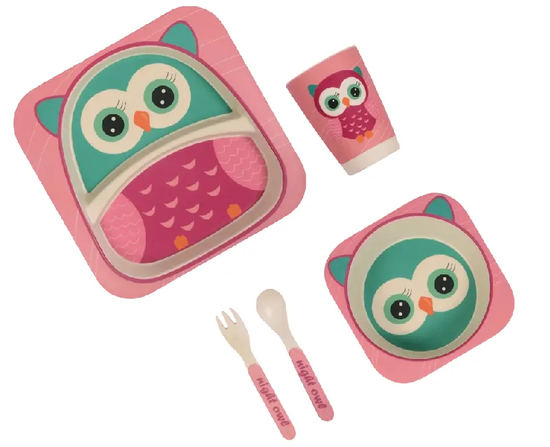 أدوات طعام الأطفال 5 قطع بشكل بومة