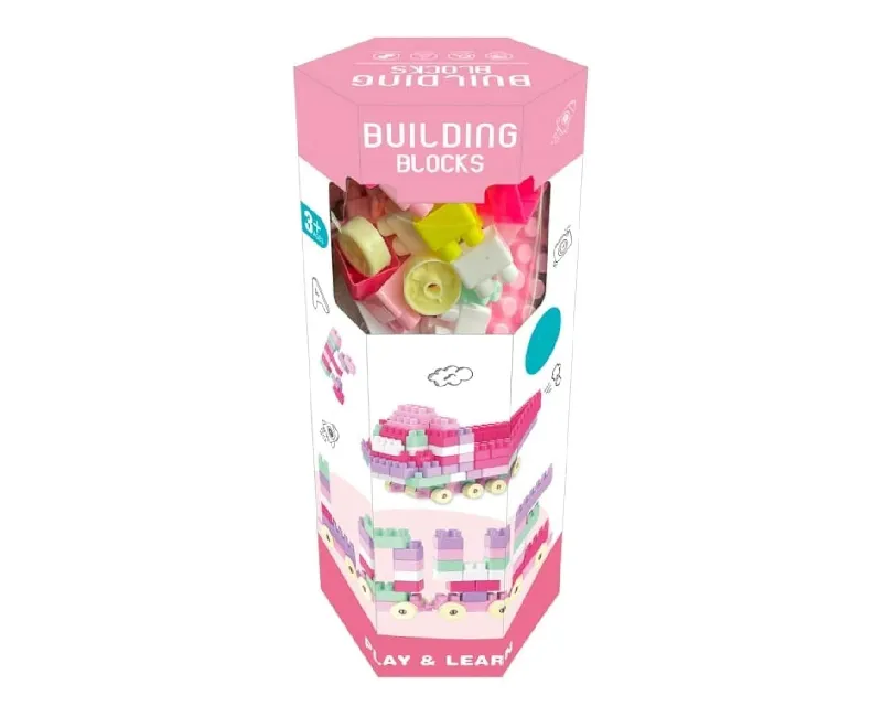 علبة مكعبات و عربات 160قطعة (بينك)