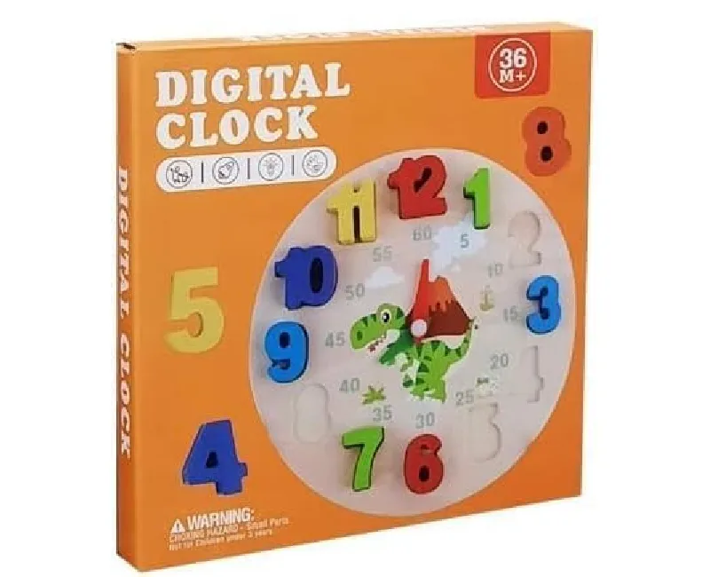 ساعة خشبية تعليمية مع ارقام مكعبات