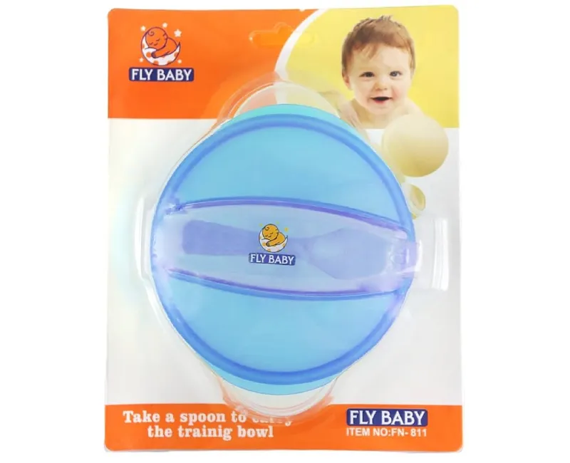 طبق و معلقة من فلاي بيبي قطعتين-ازرق