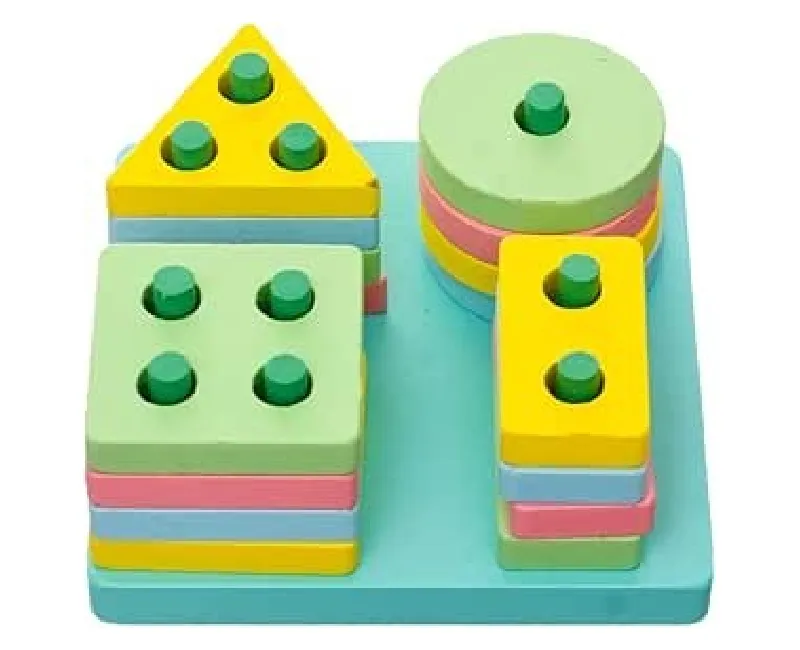 عامود مكعبات خشبية  4 اشكال هندسية مربع