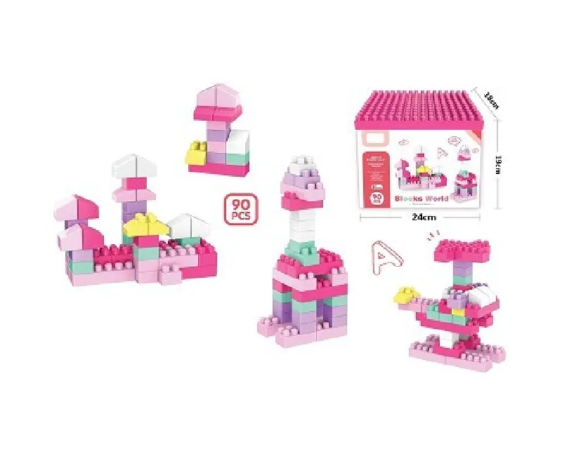 صندوق مكعبات وعربات  90 قطعة -بينك