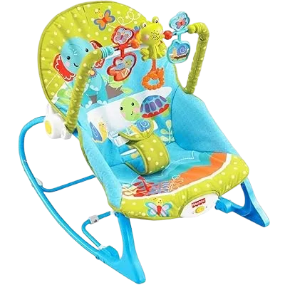 باونسر هزاز مع شريط العاب بلاستيكية -ازرق -اخضر tiibaby