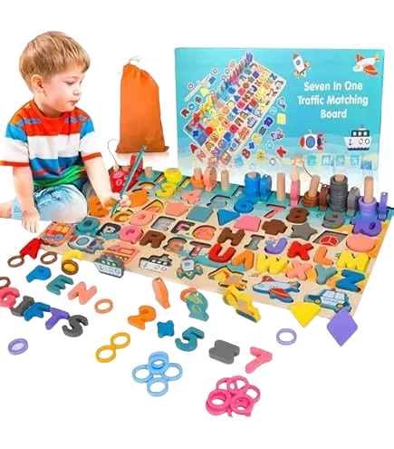 سبورة مكعبات وارقام واشكال  خشب تعليمية 7 *1