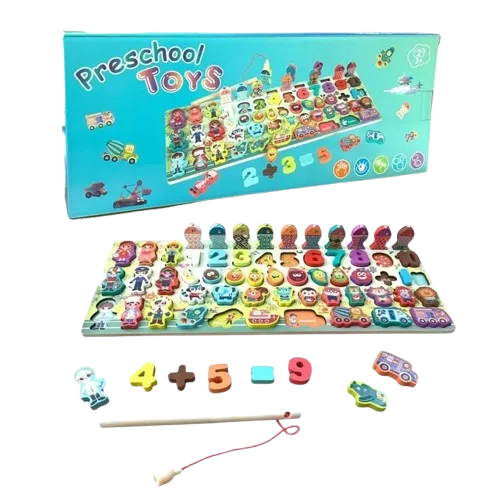 سبورة تعليمية خشبية لتعليم الاشكال والحروف والارقام