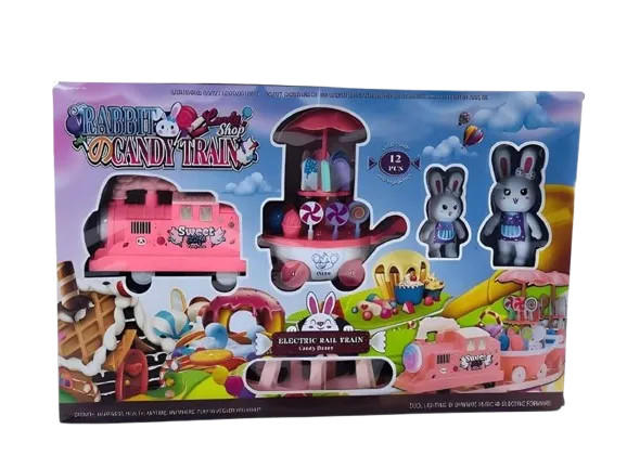 قطار ملاهي ارنب 12 قطعة  - بينك