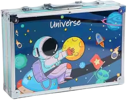 شنطة الوان معدن 145 قطعة -ازرق شكل فضاء