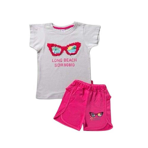 ترنج بناتي قطعتين تي شيرت وهوت شورت صيفي *50