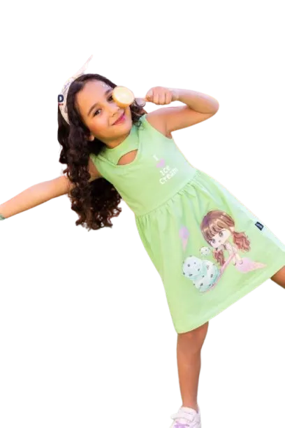 فستان بناتي قطعتين فستان وتوكة اخضر*12