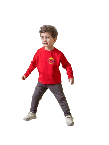 ترنج ولادي قطعتين تي شيرت وبنطلون احمر في رمادي *49