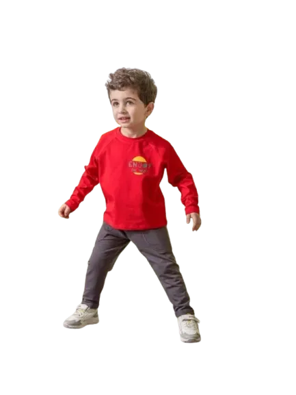 ترنج ولادي قطعتين تي شيرت وبنطلون احمر في رمادي *49