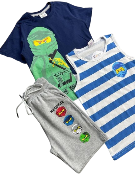 طقم ولادي مكون من 3 قطع تي شيرت كت وشورت وتي شيرت بنص*25