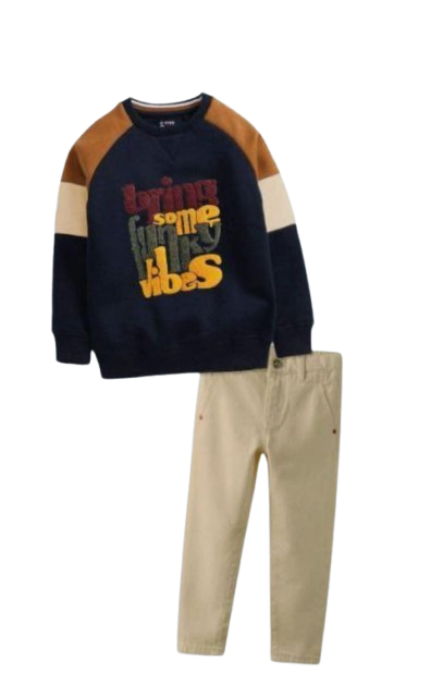 طقم ولادي  قطعتين سويت شيرت وبنطلون جينز بيج *41