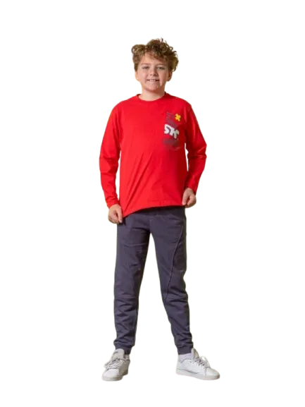 ترنج شبابي ولادي سن محير قطعتين بنطلون وتي شيرت بكم خريفي *73