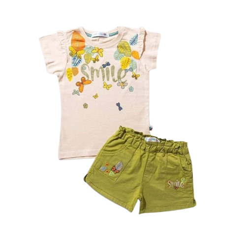 طقم باتي تي شيرت وهوت شورت جينز اخضر *76