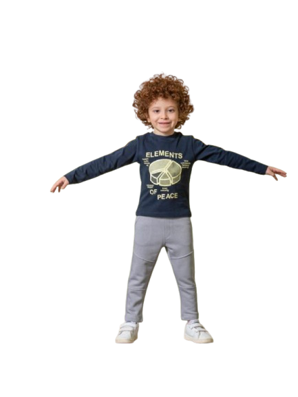 ترنج ولادي قطعتين تي شيرت وبنطلون لون كحلي وبنطلون رمادي*107