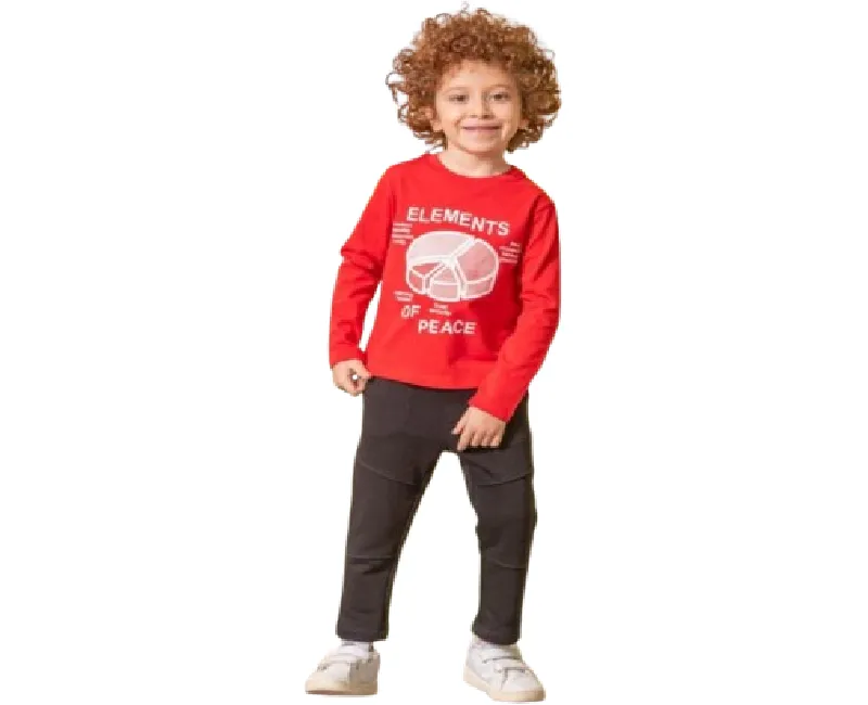 ترنج ولادي قطعتين تي شيرت وبنطلون  احمر *106