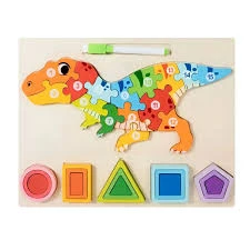 بازل شكل ديناصور مع تطابق اشكال هندسية